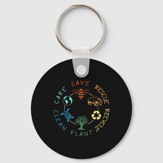 Save Bees Rescue Animals Recycle Plastic Earth Day Key Ring (Front)