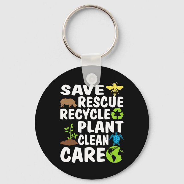 Save Bees Rescue Animals Recycle Plastic Earth Day Key Ring (Front)