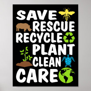 Save Bees Rescue Animals Recycle Plastic Earth Day Poster