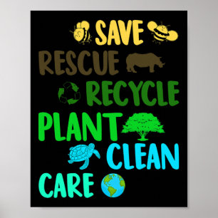 Save Bees Rescue Animals Recycle Plastic Earth Day Poster