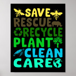 Save Bees Rescue Animals Recycle Plastic Earth Day Poster