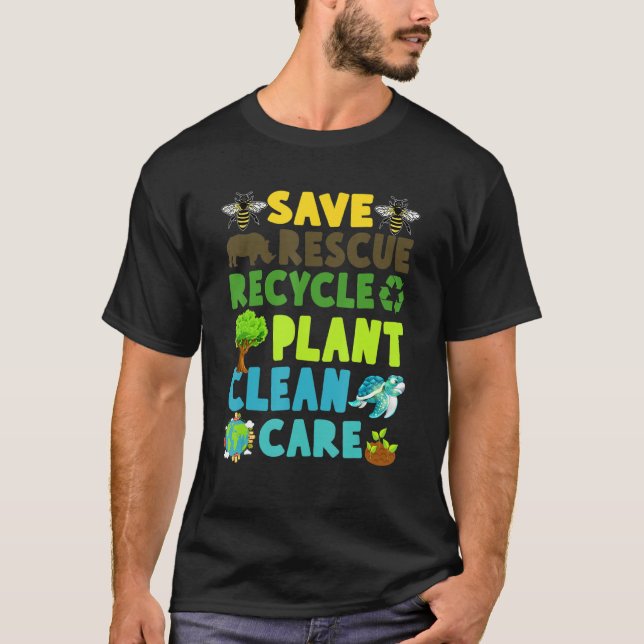 Save Bees Rescue Animals Recycle Plastic Earth Day T-Shirt (Front)