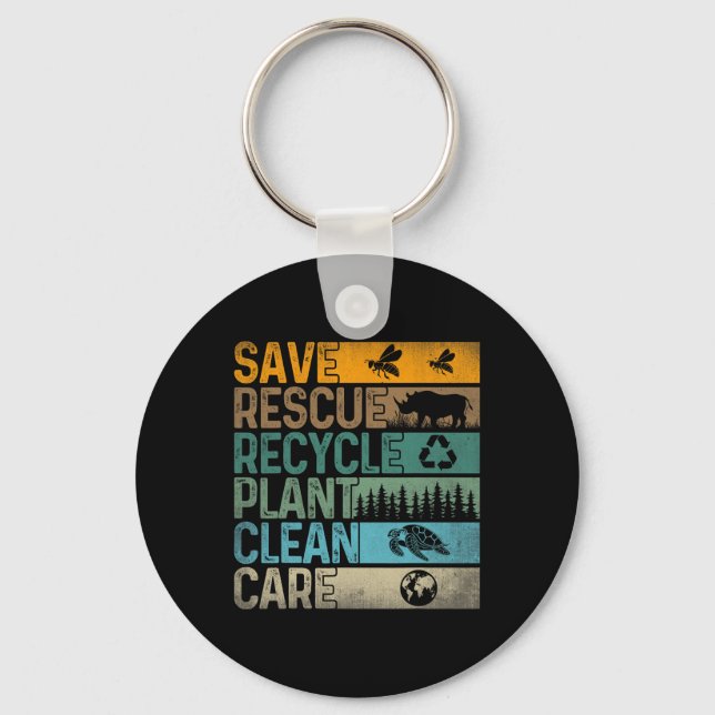 Save Bees Rescue Animals Recycle Plastics Fun Eart Key Ring (Front)