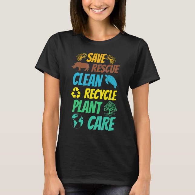 Save Bees Rescue Animals Recycled Plastic Earth Da T-Shirt (Front)