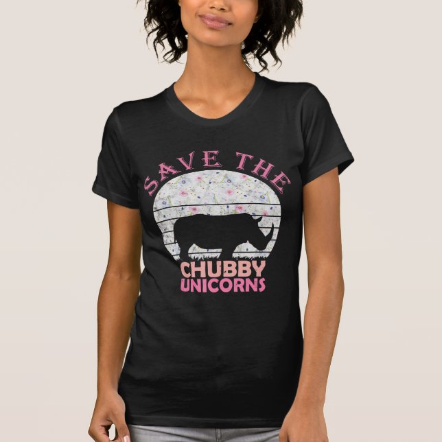 Save Chubby Unicorn Floral Rhino Gift T-Shirt (Front)
