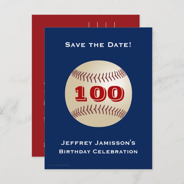 Save Date 100th Birthday Party Baseball Invitation (Front/Back)
