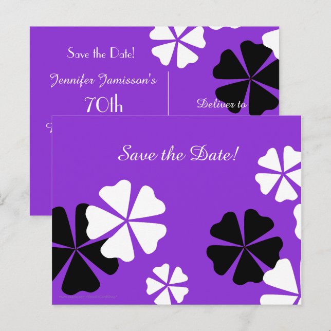 Save Date 70th Birthday Party Purple Announcement Postcard (Front/Back)