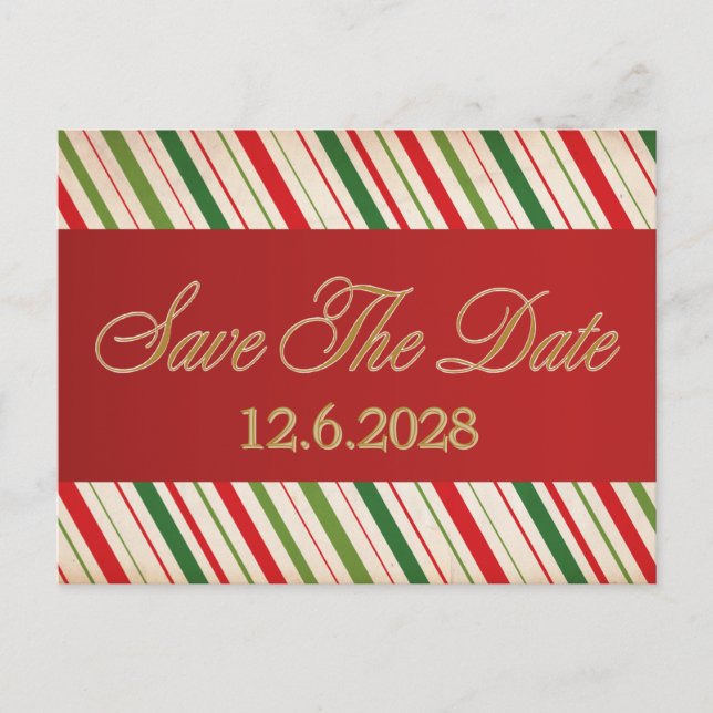 Save Date Candy Cane Red ribbon Corporate Holiday  Postcard (Front)