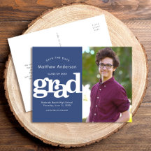 Save date graduation photo bold typography on navy