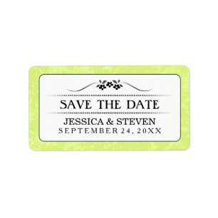 Save Date Label - Bright Green White Fancy Floral