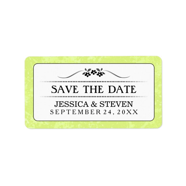 Save Date Label - Bright Green White Fancy Floral (Front)
