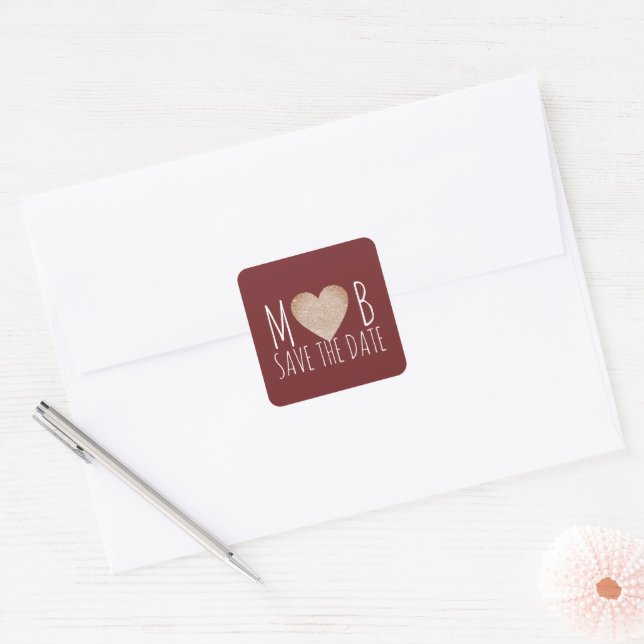 Save Date Love Heart Bride Groom Romantic  Square Sticker (Envelope)