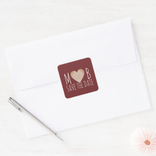 Save Date Love Heart Bride Groom Romantic Square Sticker