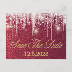 Save Date Red Glitter Drips Corporate Holiday  Postcard