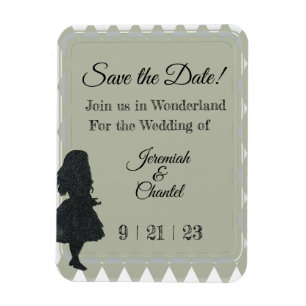 Save Date Vintage Sage Green Alice Wonderland Magnet