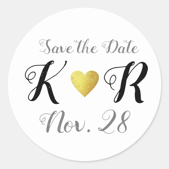 Save-date wedding monogram of love  classic round sticker (Front)