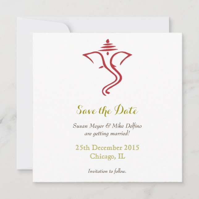 Save date wedding red gold ganpati ganesh hindu save the date (Front)
