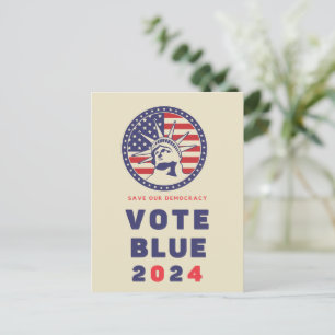 Save Democracy Vote Blue 2024 Election Postcard