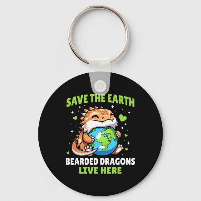 Save Earth Bearded Dragon Design - Funny Animal Ea Key Ring (Front)
