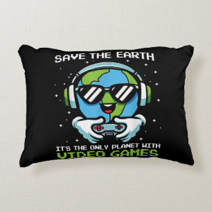 Save Earth Gamer Design - Funny Earth Day Video Ga Decorative Cushion