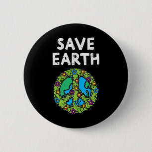 Save Earth Peace Symbol Sign Flowers Environmental 6 Cm Round Badge