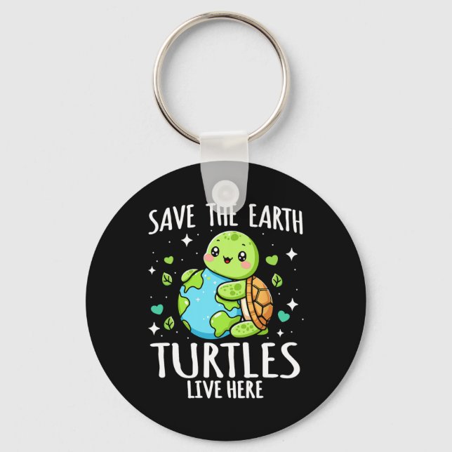 Save Earth Turtle Design - Funny Animal Earth Day  Key Ring (Front)