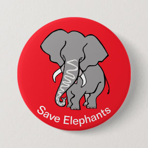 Save ELEPHANTS - Endangered animal graphic -red 7.5 Cm Round Badge