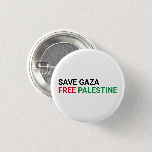 Save Gaza Free Palestine black red green white 3 Cm Round Badge (Front & Back)