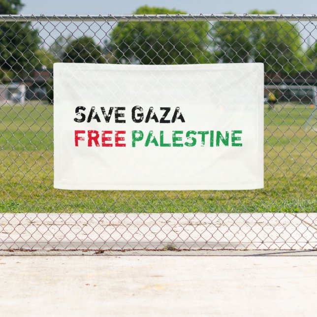 Save Gaza Free Palestine black red green white Banner (Insitu)