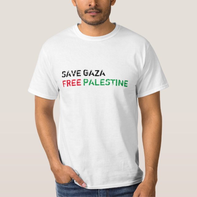 Save Gaza Free Palestine black red green white T-Shirt (Front)