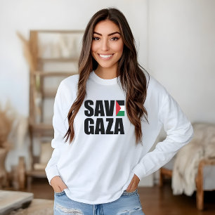 SAVE GAZA white t-shirt long sleeve for woman