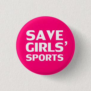 Save girls sports hot pink white modern typography 3 cm round badge