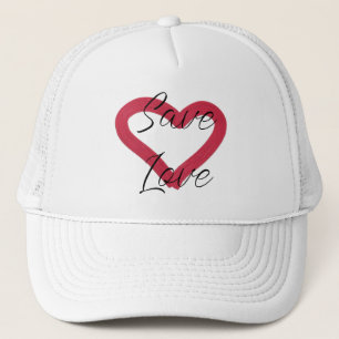 save love. text. heart. trucker hat