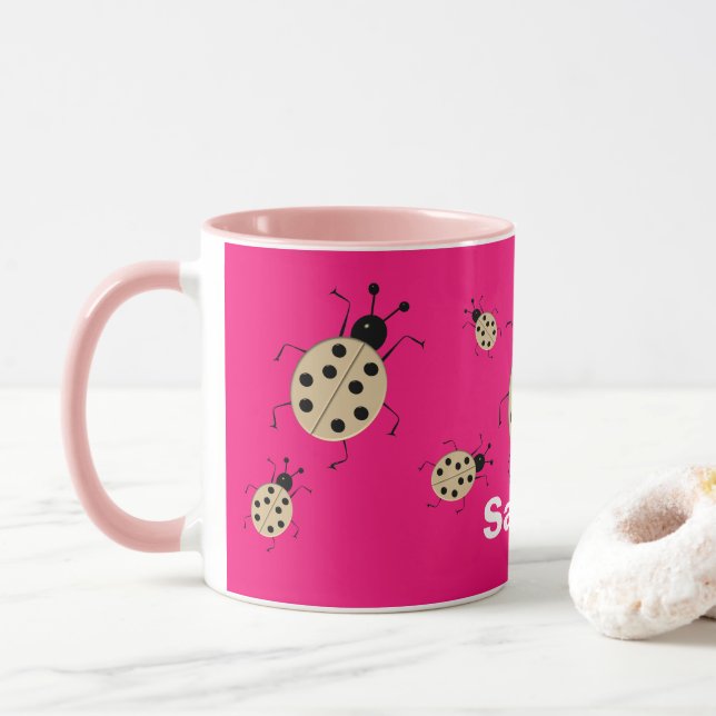 Save me! Cute colourful ladybugs,personalised Mug (With Donut)