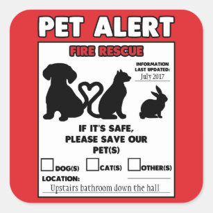 Save my Pet Fire Pet Alert 3" Sticker Sheet of 6