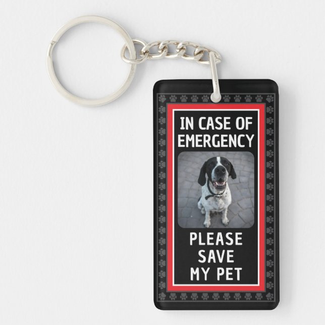 SAVE MY PET Safety Alert Custom Photo Modern  Key Ring (Front)