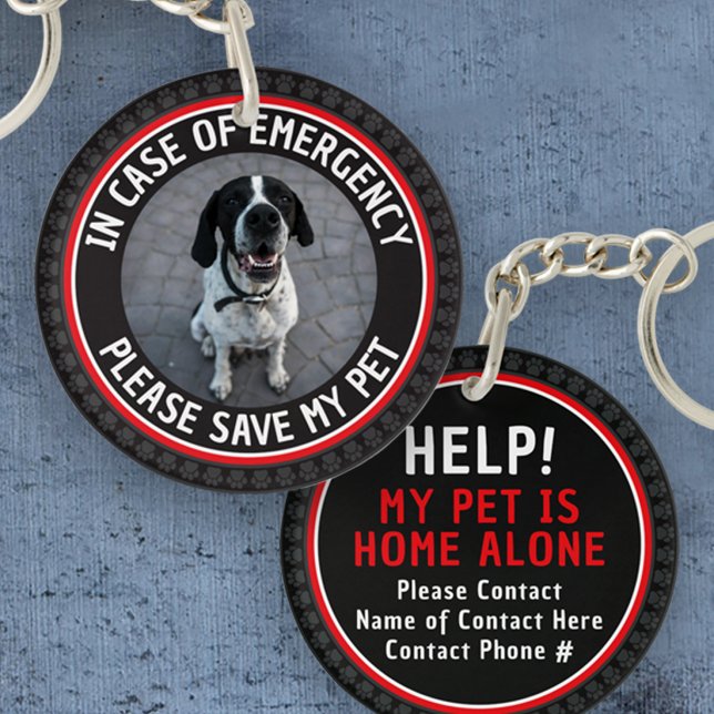SAVE MY PET Safety Alert Custom Photo Modern  Key Ring (Creator Uploaded)