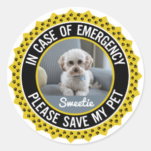 Save My Pet Safety Alert Name Photo Custom Colour Classic Round Sticker