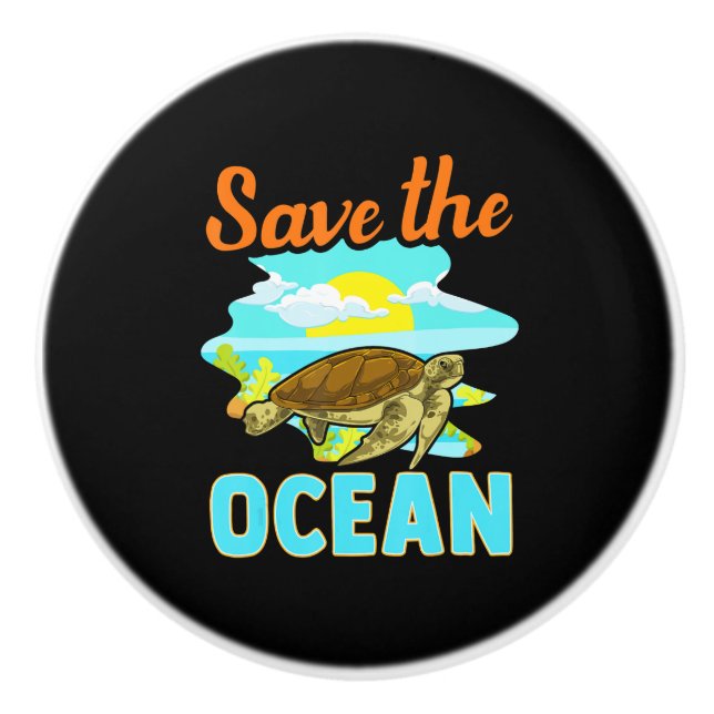 Save  Ocean Sea Turtle Biologist Turtles Marine Ceramic Knob (Front)