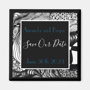 Save our date abstract black and white artistic magnet