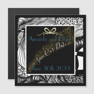 Save our date abstract black and white artistic magnetic invitation