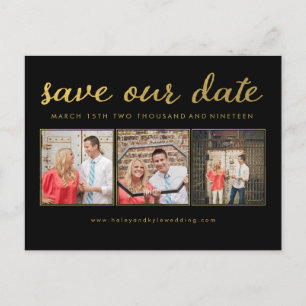 Save our Date Black Gold Typography Photo Postcard