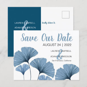 Save Our Date Blue & White Wedding Announcement Postcard