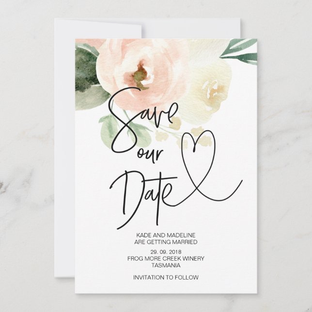 Save Our Date Blush Pink Floral Wedding Invitation (Front)
