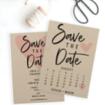 Save Our Date Calendar Modern Rustic Kraft Card<br><div class="desc">Congratulations on your engagement! Make sure everyone is able to attend your big event with our lovely rustic calendar Save The Dates! Click the "Personalise" button - then "Click to customise further" to get started with your layout! Easily edit the calendar and move the heart to your date! See our...</div>