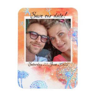 Save our date Dandelion and watercolor clouds Magnet