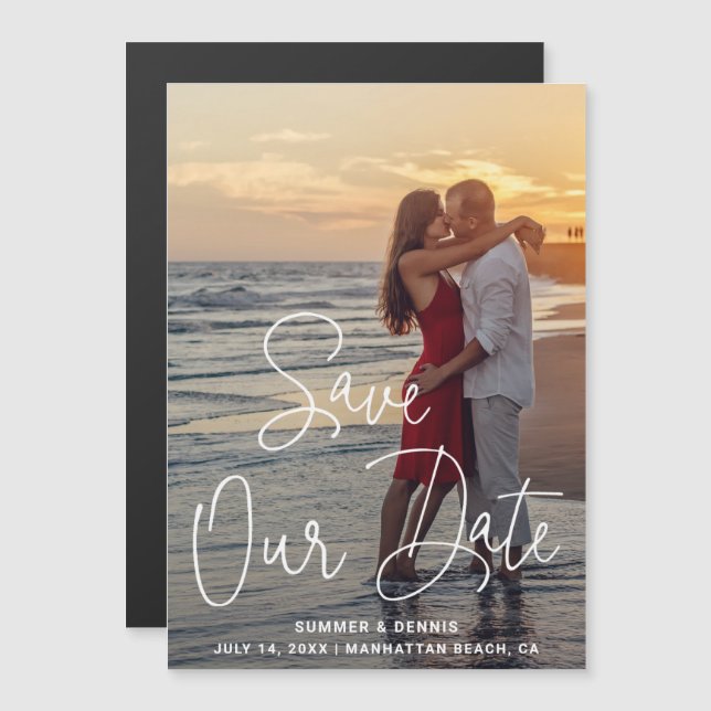 Save Our Date Elegant Script Photo Save the Date Magnetic Invitation (Front/Back)