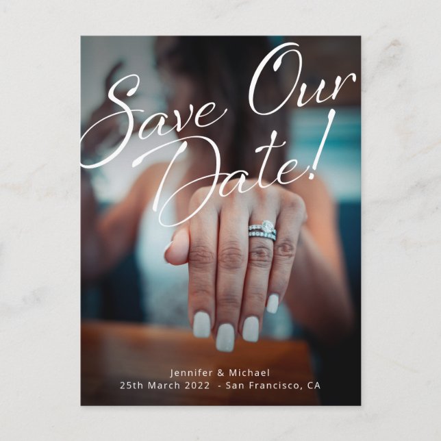 Save Our Date Engagement Ring Custom Photo Announcement Postcard (Front)