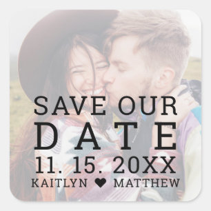 Save Our Date Faded Photo Modern Monogram Square Sticker