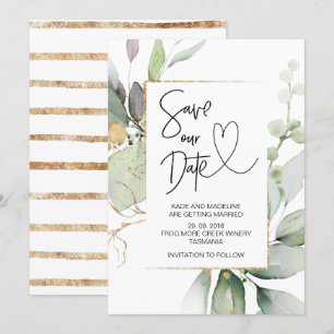Save Our Date Gold Eucalyptus Wedding Engagement Invitation